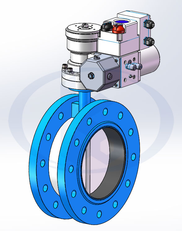 FDS3系列智能型電液執(zhí)行器和法蘭蝶閥示意圖