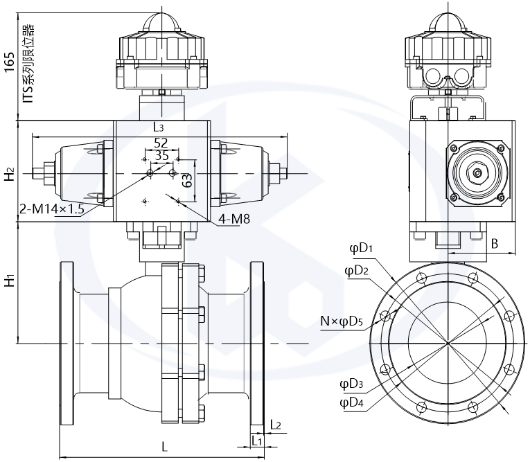 液動(dòng)法蘭球閥外形尺寸